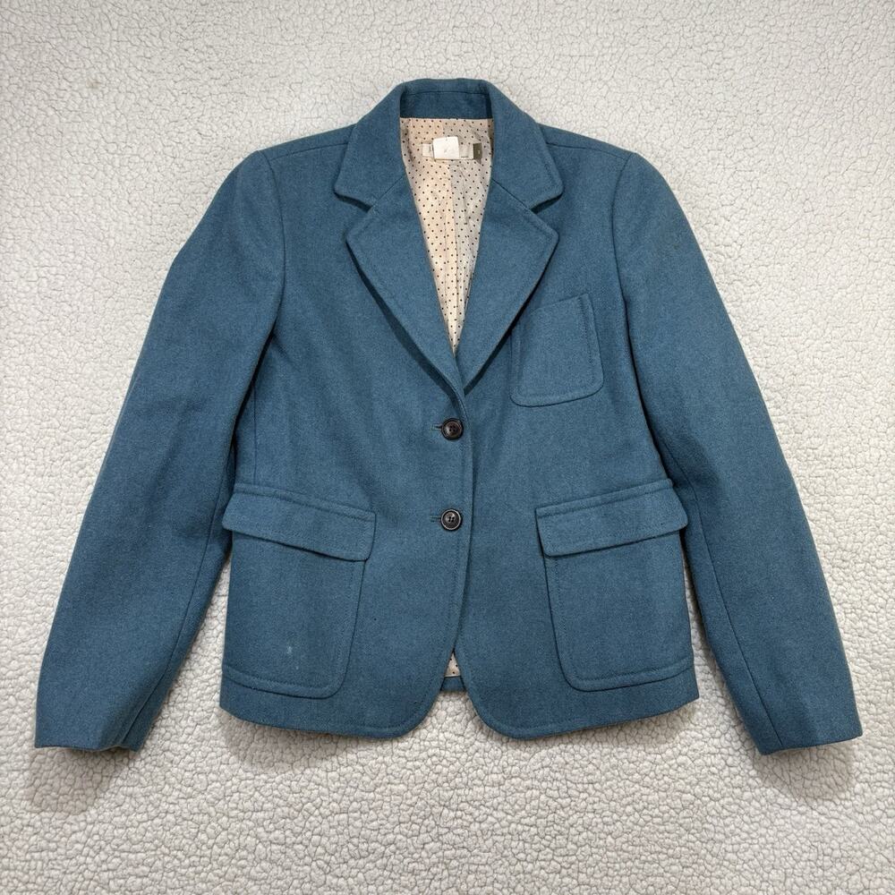 J Crew Vintage Teal Wool Blend 2‎ Button Blazer Sz Petite S Academia Pockets